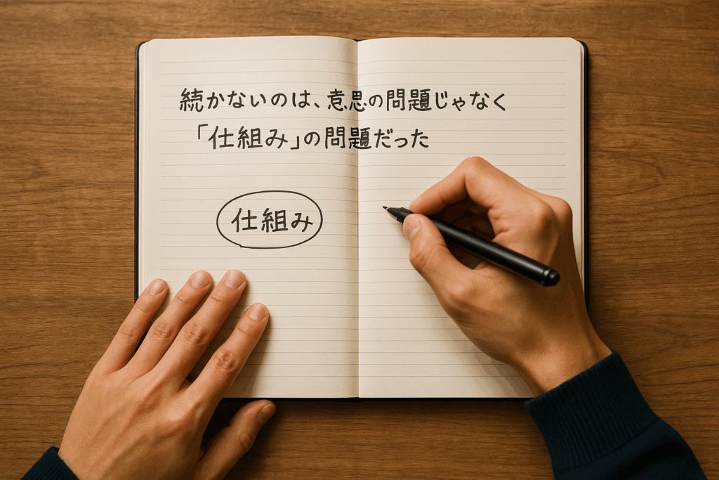 写真:ノートにダイエットの仕組み作りをまとめているシーン