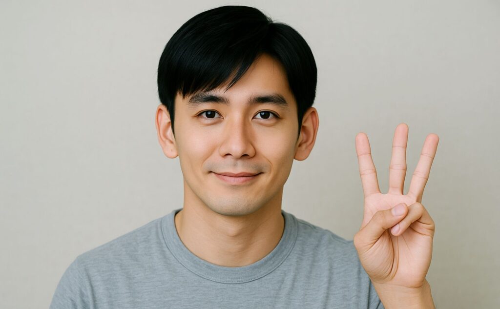 写真:3つのポイントを強調している男性