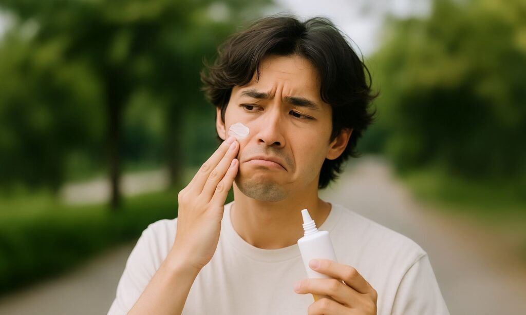 日焼け止めを塗るのが面倒な、40代男性
