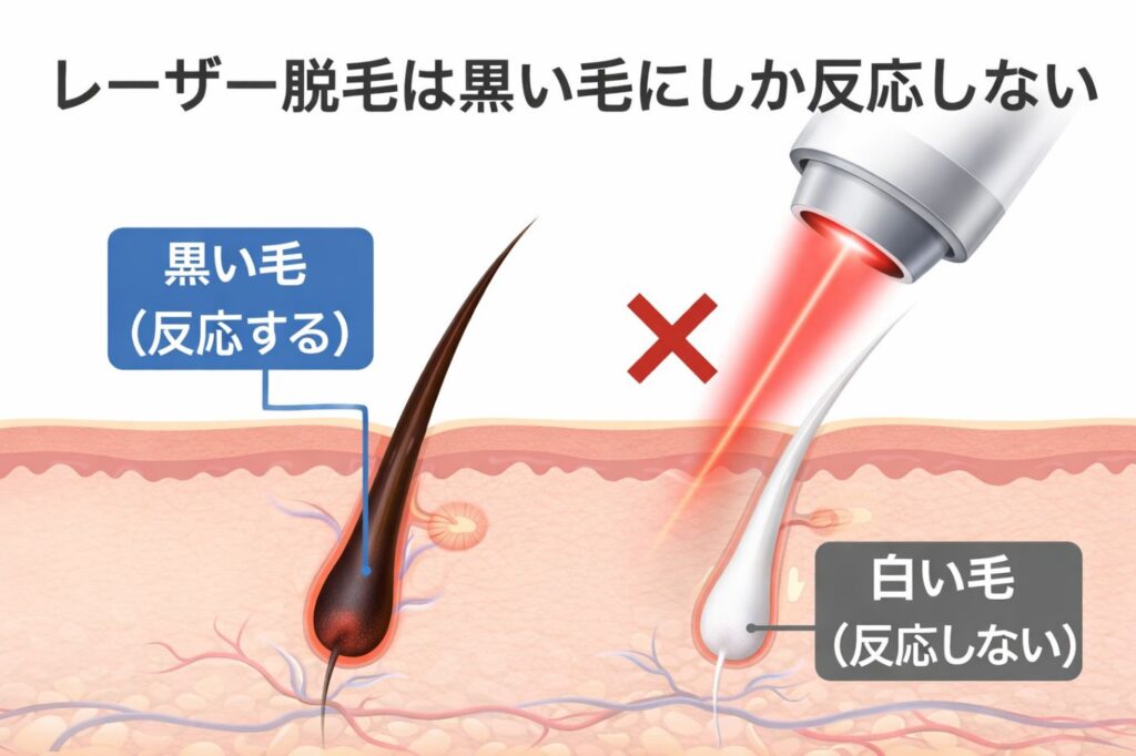 レーザー脱毛は黒い毛にしか反応しない